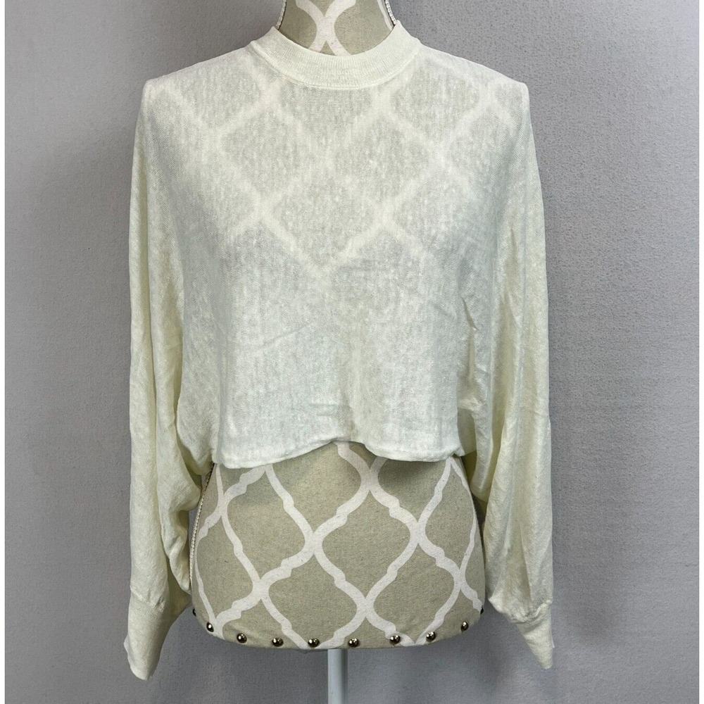 Wilfred Free Aritzia Linen Blend Sheer Cropped Sweater Cream XS‎ FLB7-3666-19